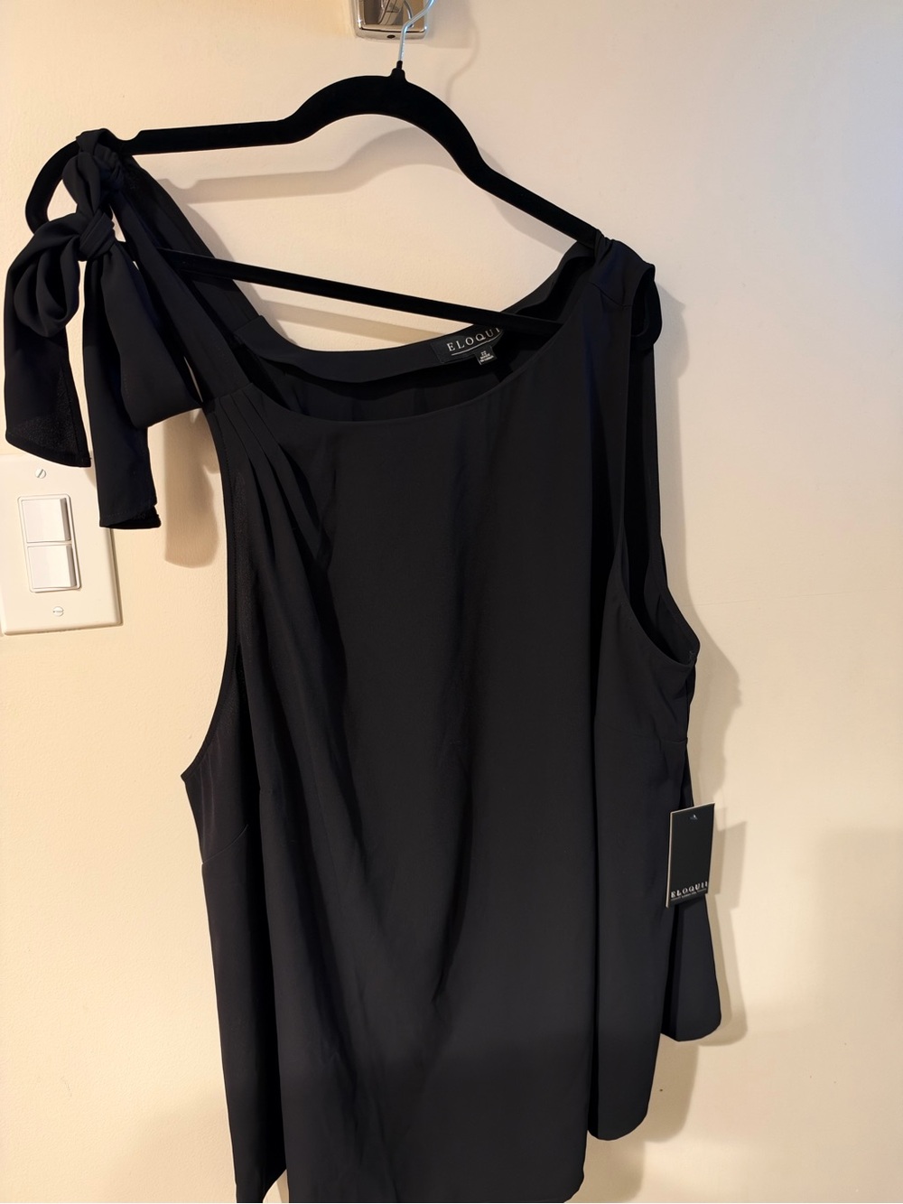 Eloquii Black One-Shoulder Tie-Shoulder Tank